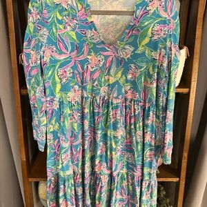 Lilly Pulitzer Long Sleeve Floral Dress in Blue and Pink